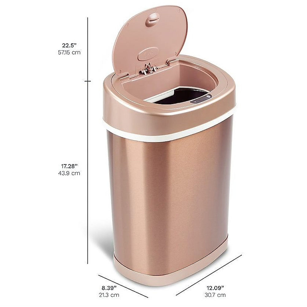 Bote de Basura Inteligente Para Cocina, Baño, Oficina. 15 Litros, Acero Inoxidable. Con Cubo Interior y Tapa Automática con Sensor de Movimiento. Color Dorado.