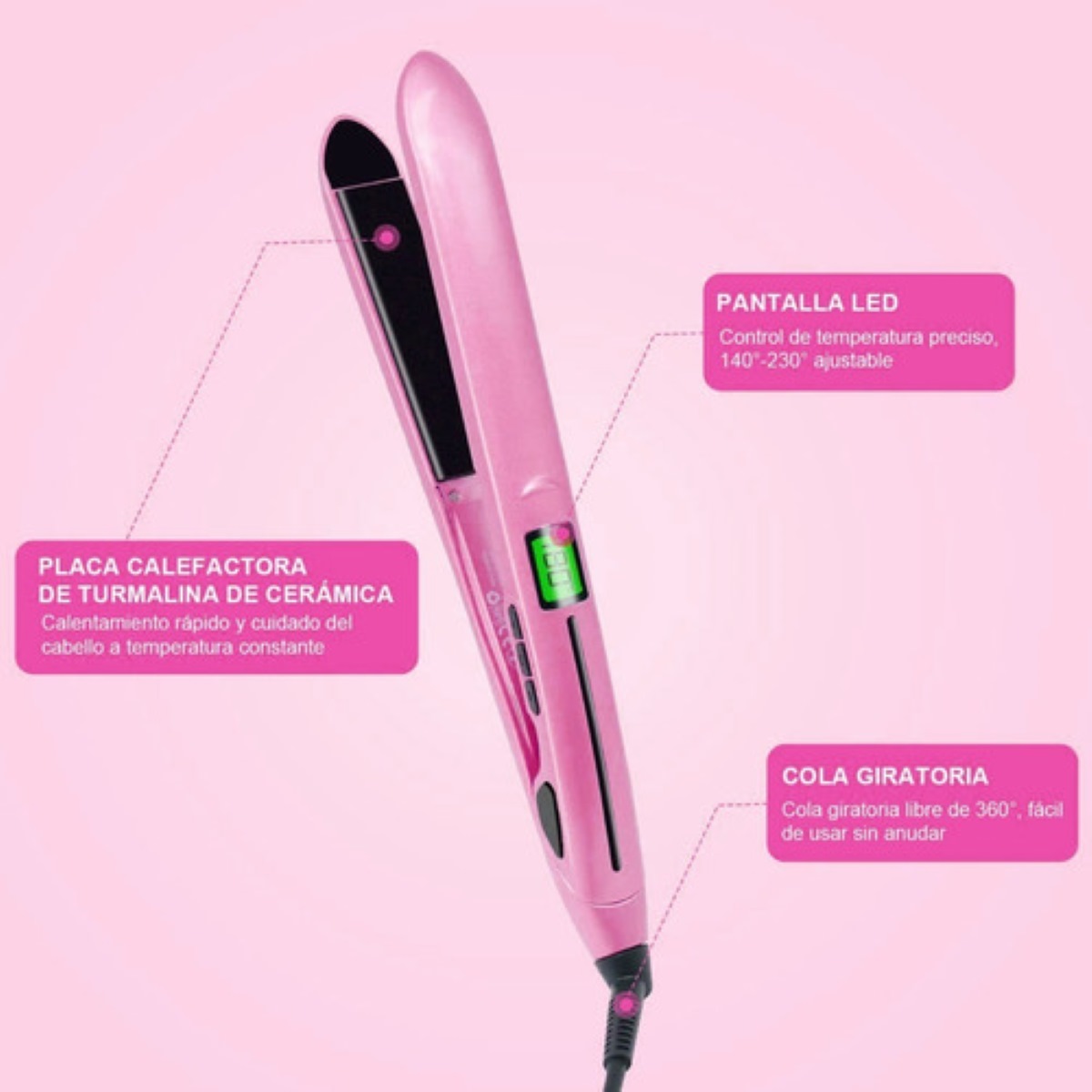 Plancha Para Cabello Cerámica Rosa