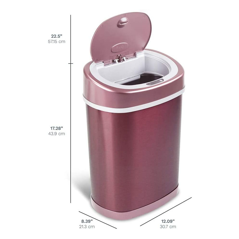 Bote de Basura Inteligente Para Cocina, Baño, Oficina 15 Litros, Acero Inoxidable. Con Tapa Automática de Sensor de Movimiento. Color Burgundi.
