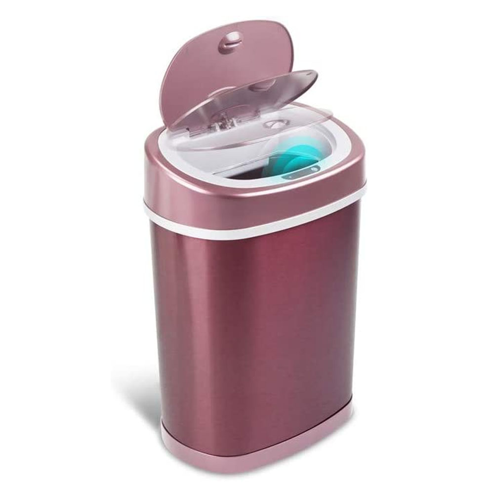 Bote de Basura Inteligente Para Cocina, Baño, Oficina 15 Litros, Acero Inoxidable. Con Tapa Automática de Sensor de Movimiento. Color Burgundi.