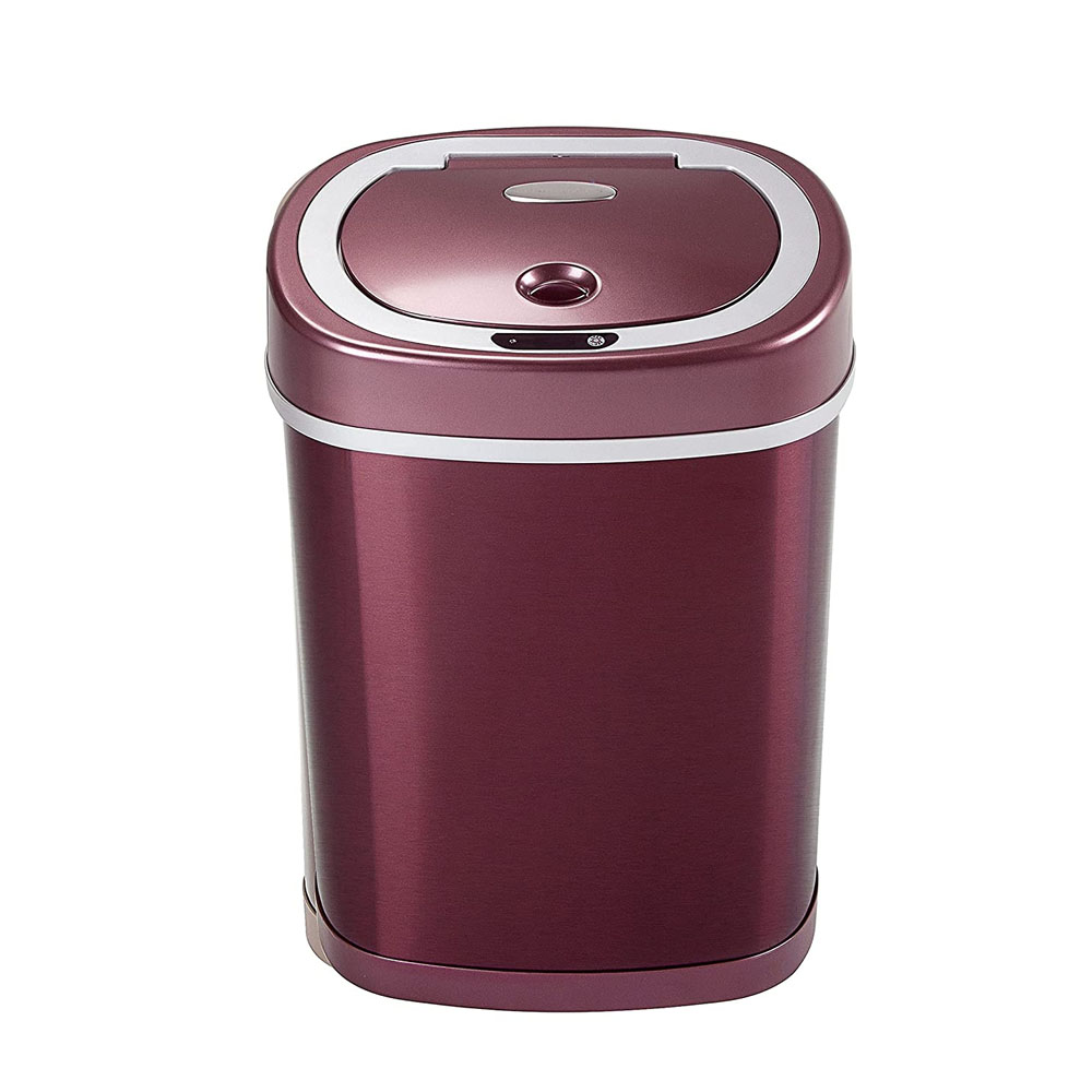 Bote de Basura Inteligente Para Cocina, Baño, Oficina 15 Litros, Acero Inoxidable. Con Tapa Automática de Sensor de Movimiento. Color Burgundi.