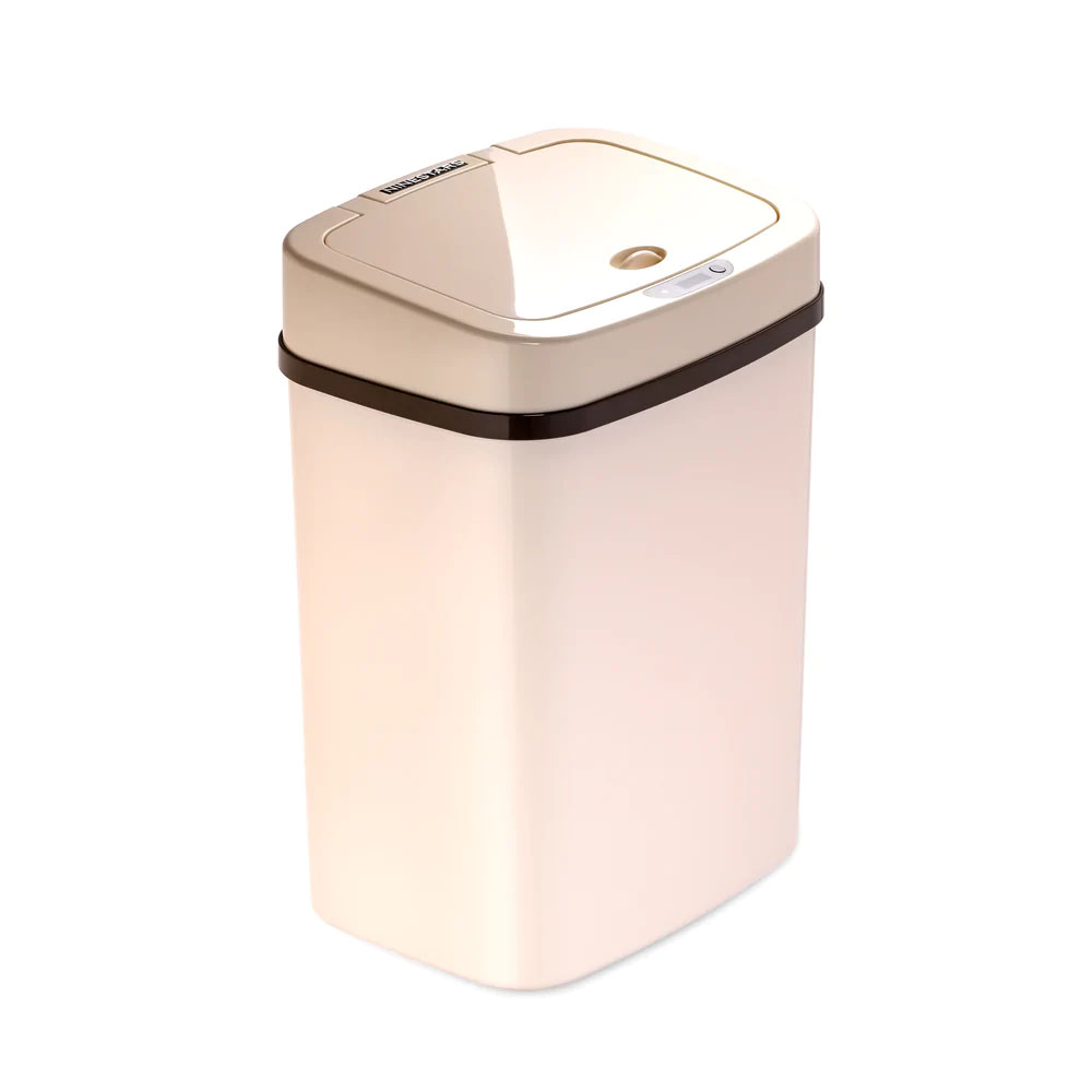 Bote de Basura Inteligente Para Baño, Cocina, Oficina. Chico 12 Litros, con Cubo Interior y Tapa Automática con Sensor de Movimiento. Color Marfil.