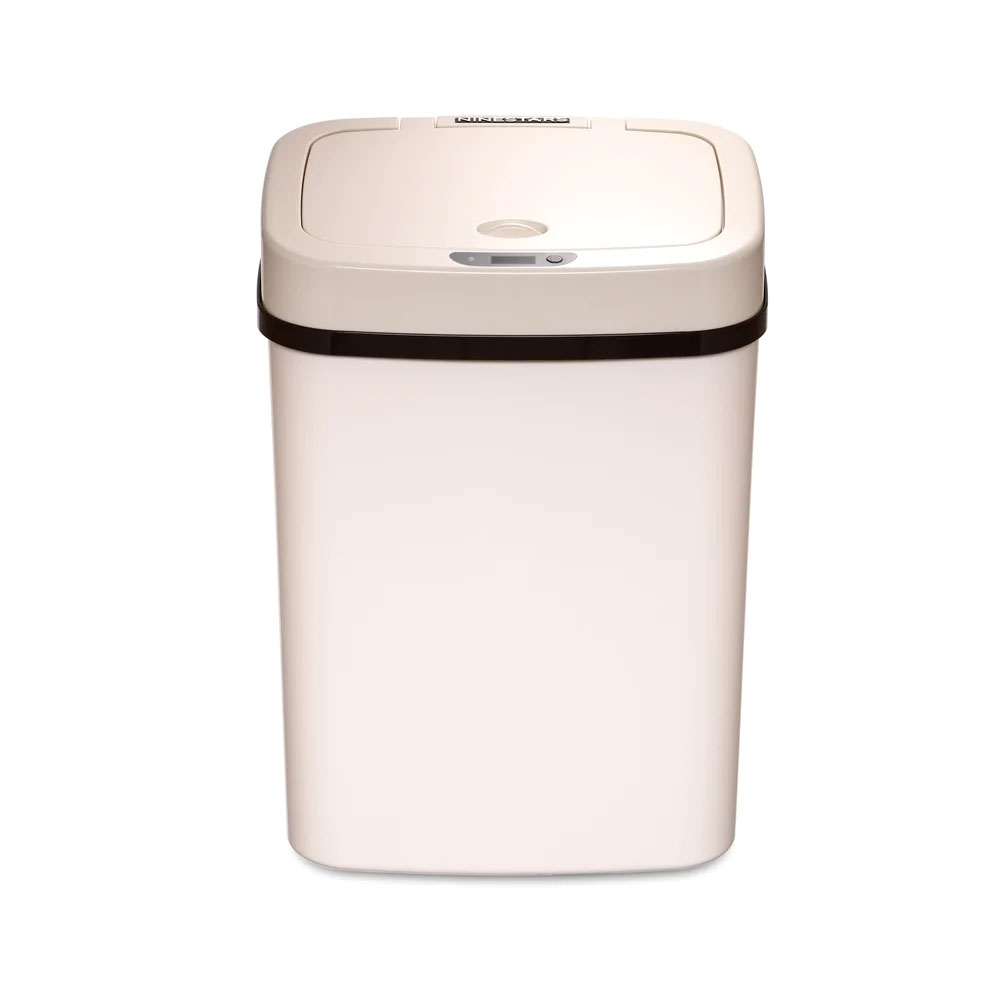 Bote de Basura Inteligente Para Baño, Cocina, Oficina. Chico 12 Litros, con Cubo Interior y Tapa Automática con Sensor de Movimiento. Color Marfil.