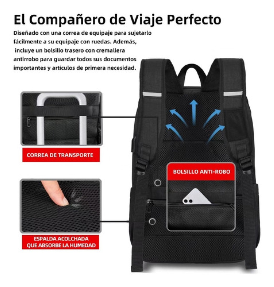 Mochila Resistente Al Agua Para Portátil De 15,6 Pulgadas negro