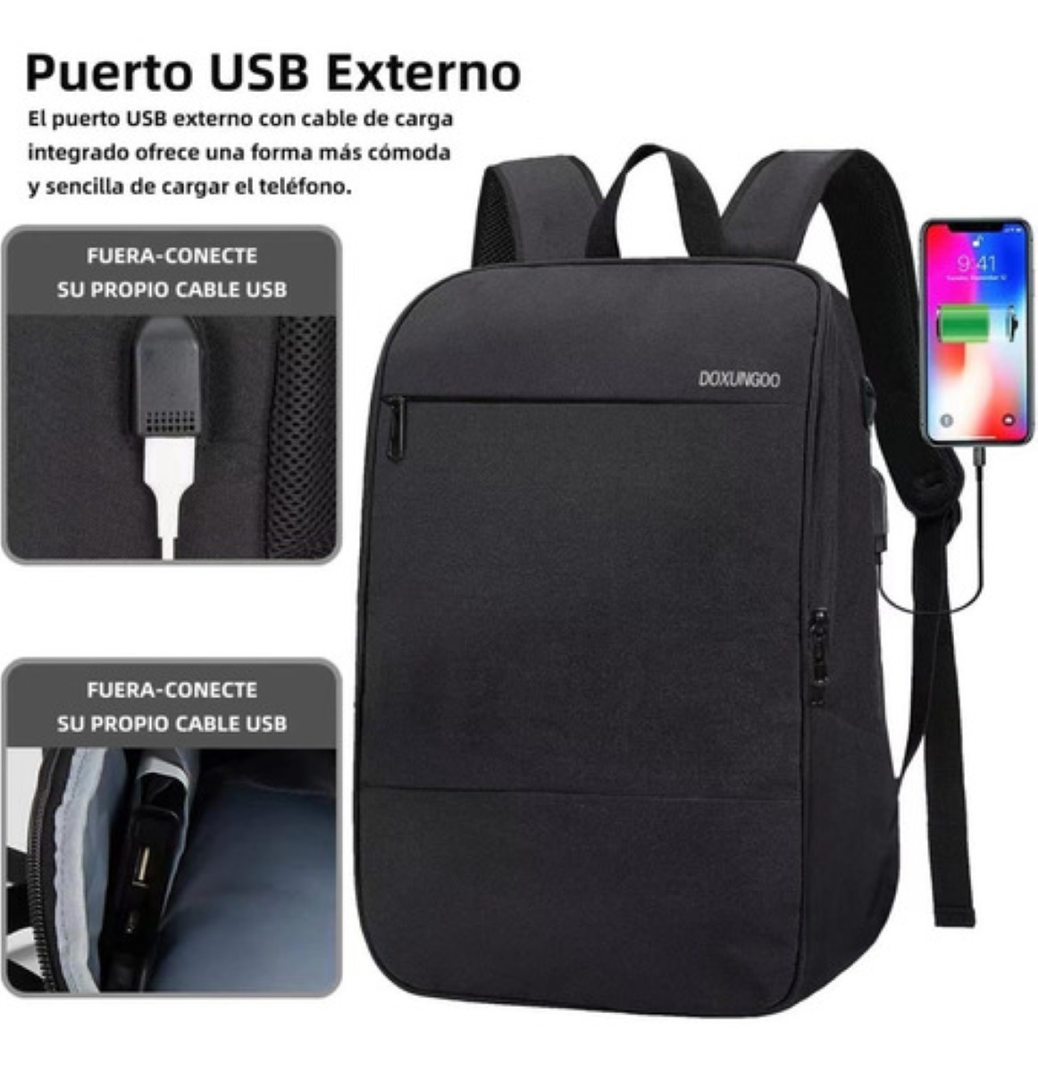 Mochila Resistente Al Agua Para Portátil De 15,6 Pulgadas negro