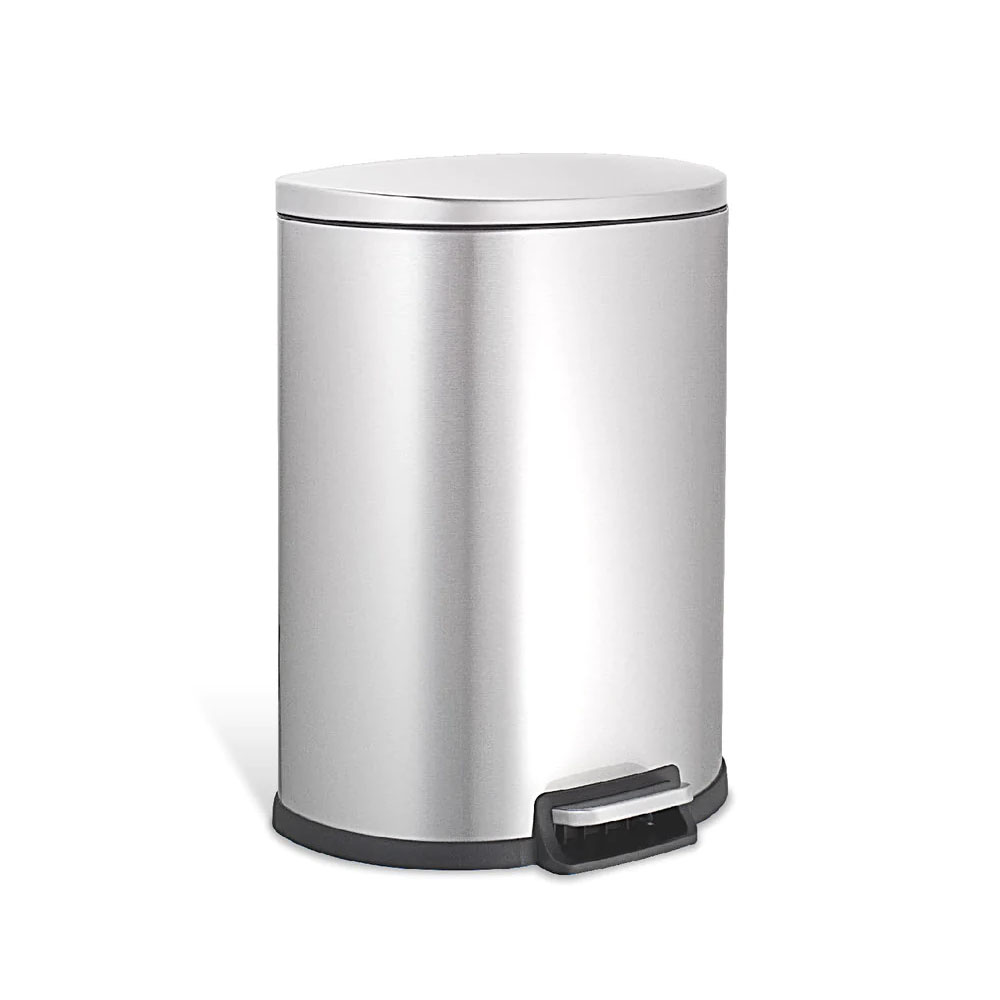 Bote de Basura Grande para Cocina, Baño, Oficina. 50 Litros, Acero Inoxidable. con Cubo Interior, Tapa y Pedal. Semicircular.