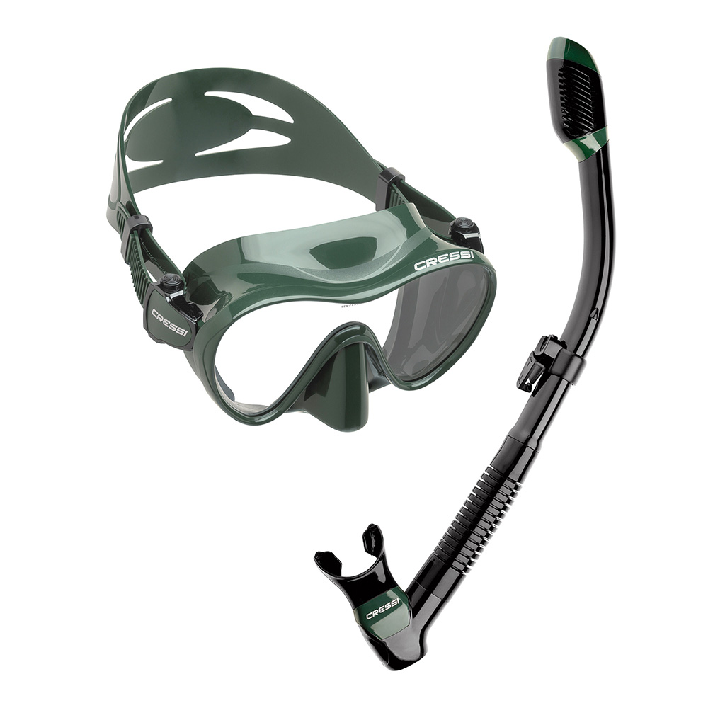 Combo CRESSI F1 Frameless & Supernova Dry Para Snorkeling Verde Camuflaje