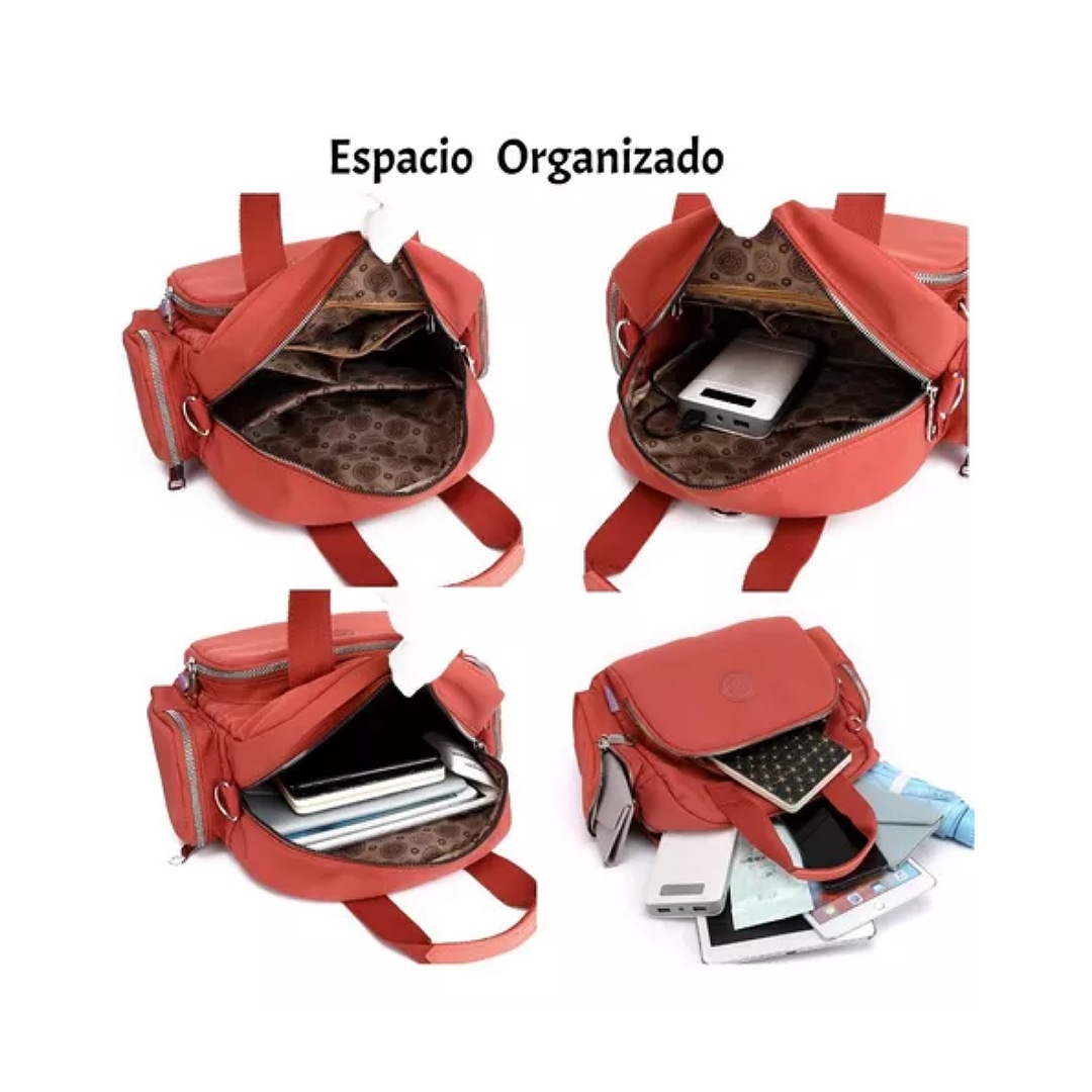 Mochila Bolso Mujer Nylon Multifuncional Con Usb P/ Viaje