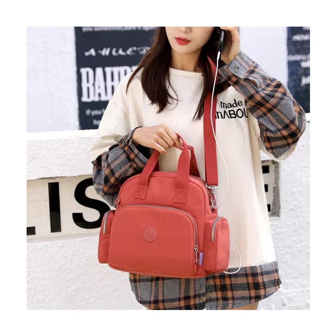 Mochila Bolso Mujer Nylon Multifuncional Con Usb P/ Viaje