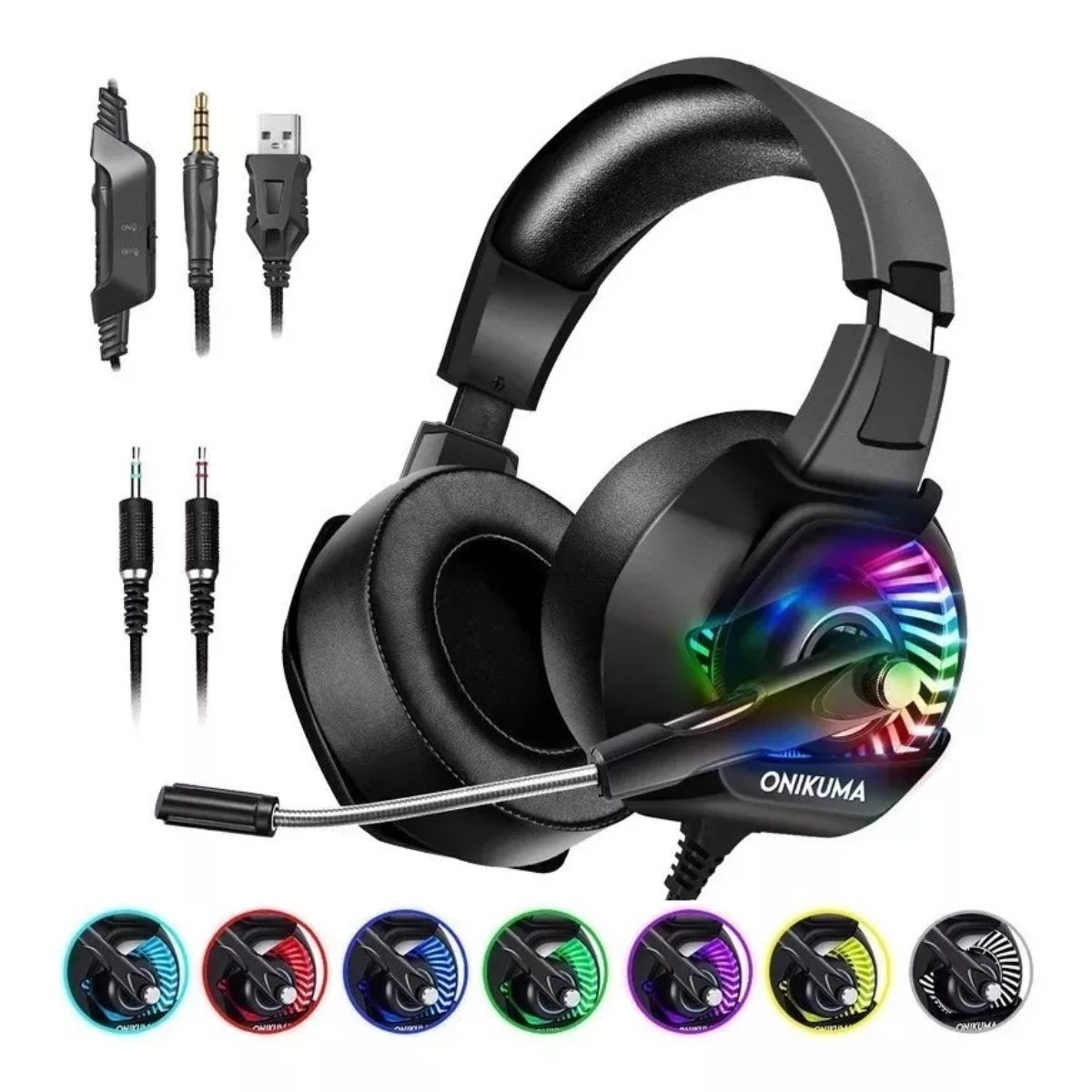 ONIKUMA Headset Microfono Audifono Profesional K6 (Negro Luz RGB)