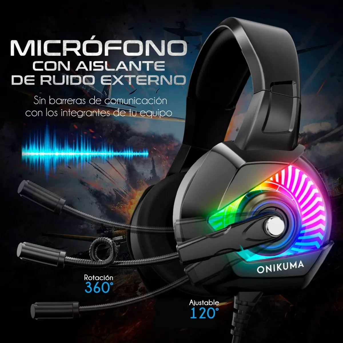 ONIKUMA Headset Microfono Audifono Profesional K6 (Negro Luz RGB)