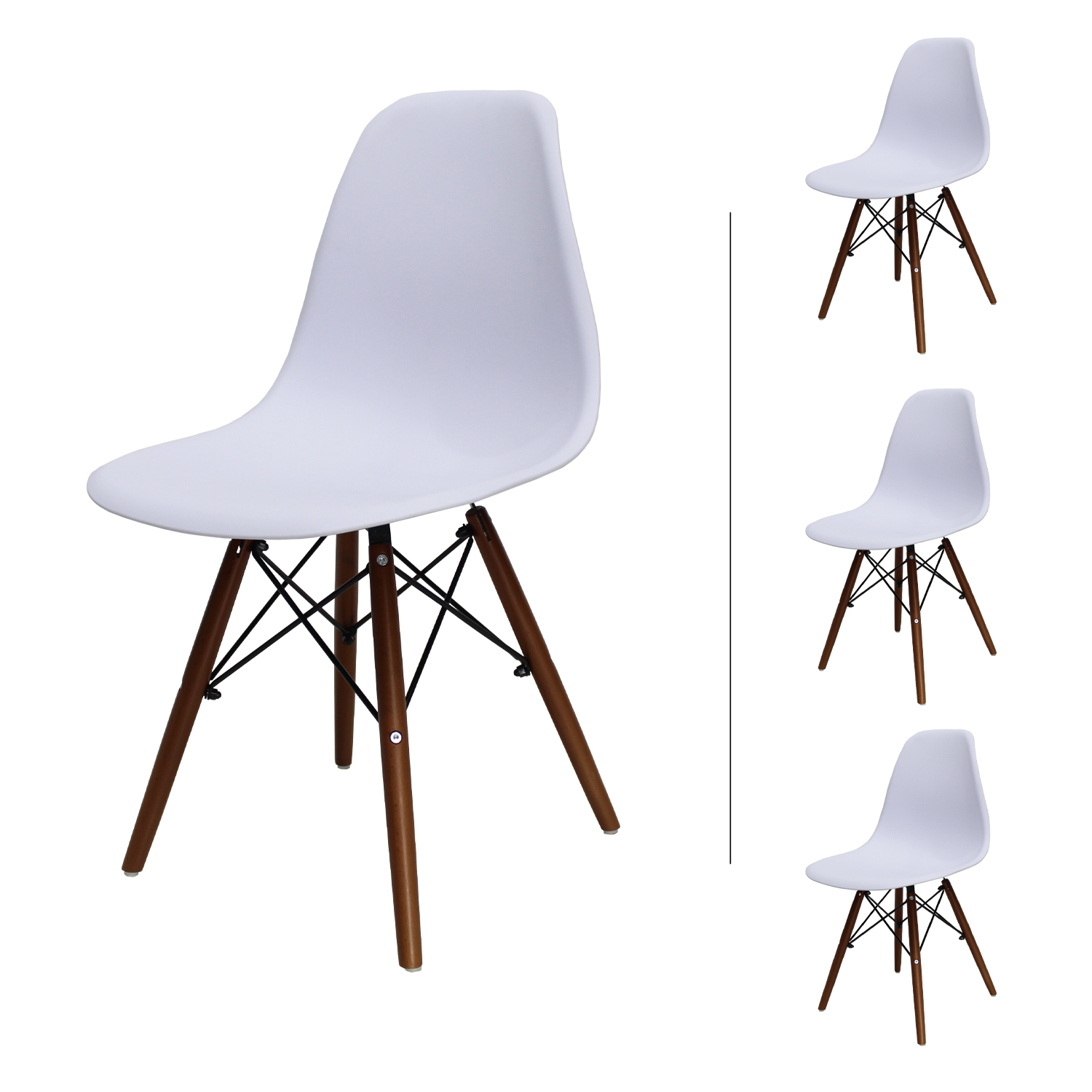 Set de comedor Cristal Oslo Nogal  y 4 sillas Eames Blanco base Nogal Mundo In.