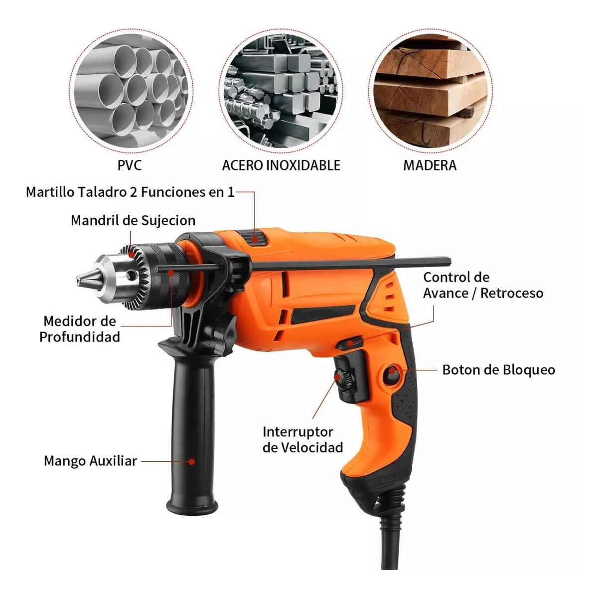 Taladro Rotomartillo 1/2 Prof 650w Naranja