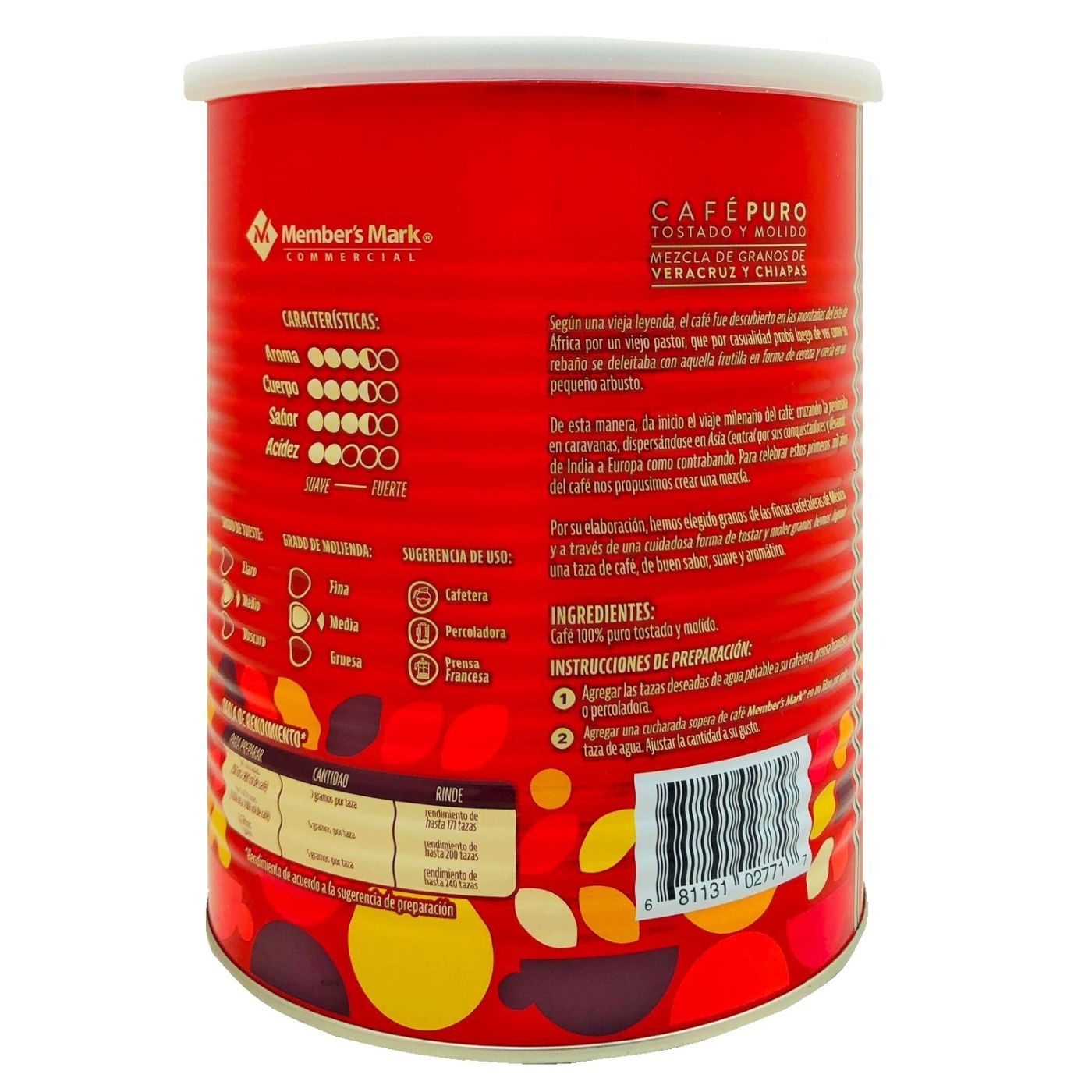 Café Puro Tostado Molido Members Mark Lata 1.2 kg