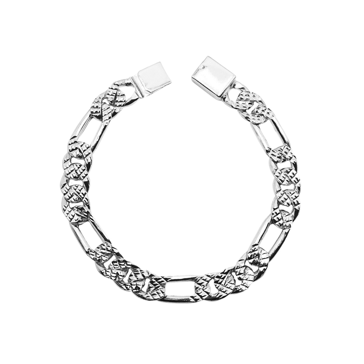 Esclava Figaro de plata .925 diamantada Hombre 3x1 de eslabones. Incluye caja de regalo