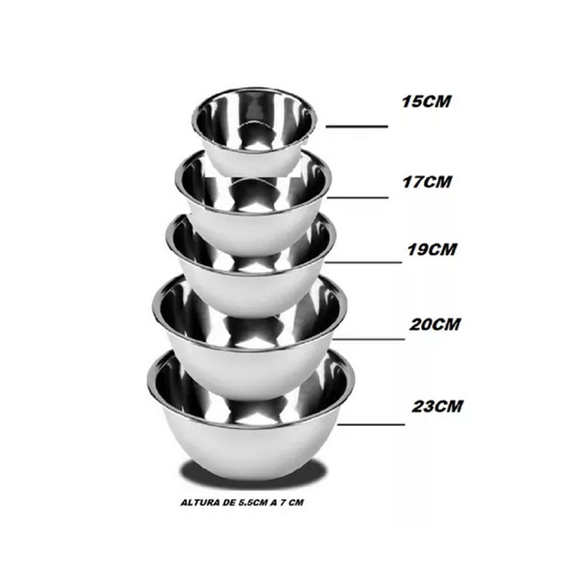 Kit 5 Pzs Tazon Bowl Ensaladera Acero Inoxidable Cocina
