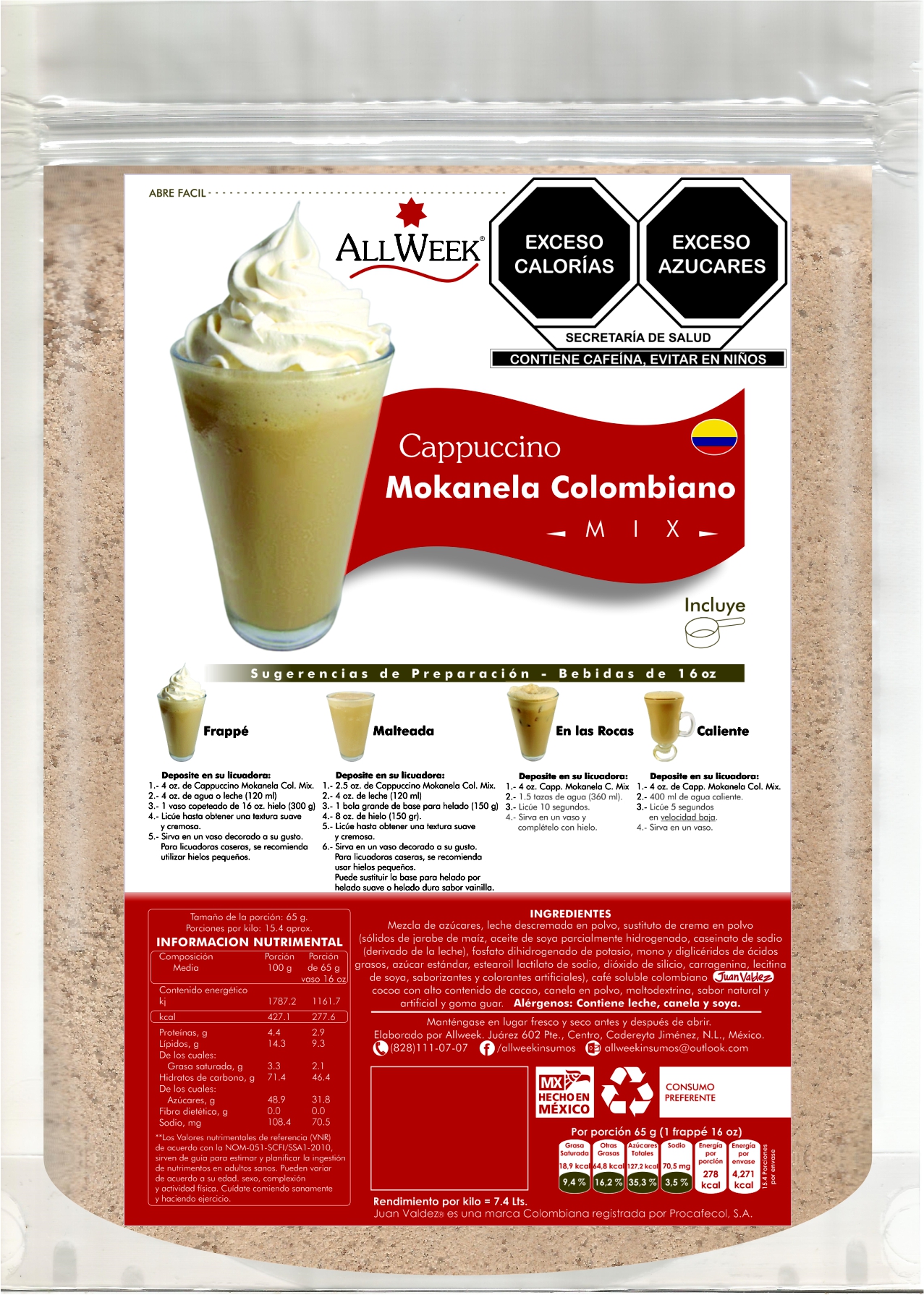Cappuccino Mokanela Colombiano 1kg (frappé Mix/ Base Polvo)