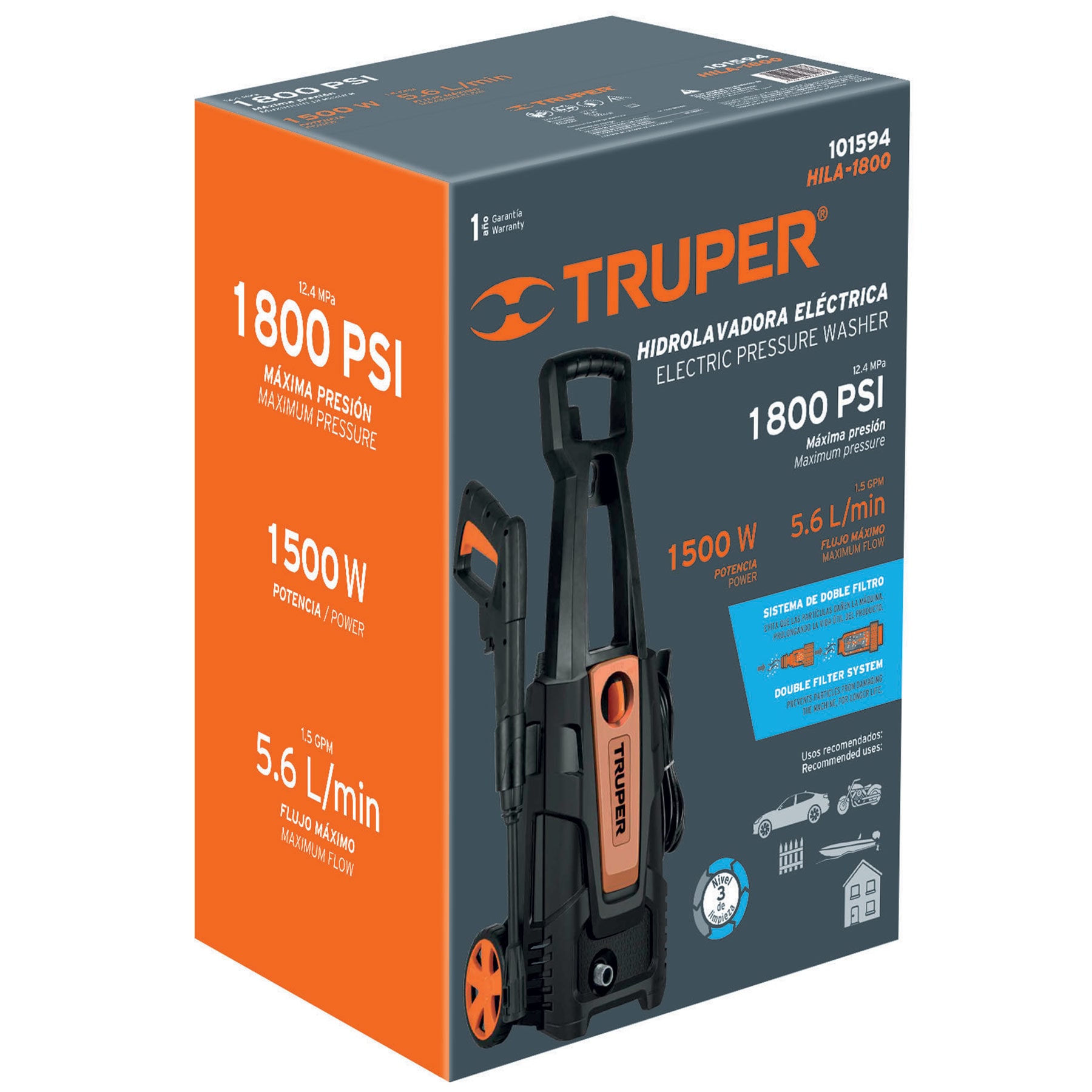 Hidrolavadora eléctrica 1800 PSI, Truper 101594