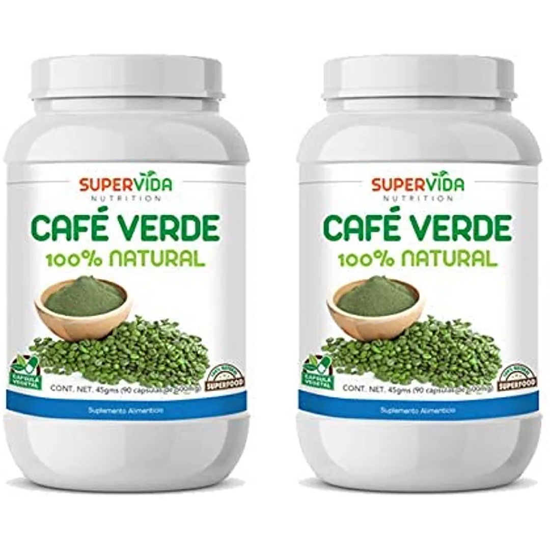 Café Verde en polvo 180 Cápsulas (2 Frascos de 90 Cápsulas Vegetales de 500 mg CAFE VERDE) | SuperVida Nutrition - Suplementos 100% Naturales