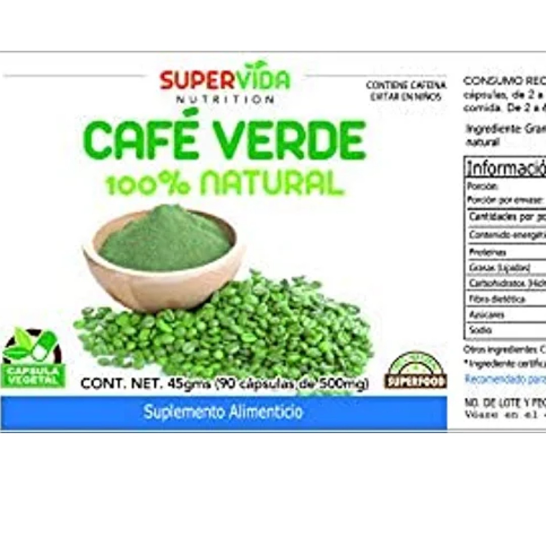Café Verde en polvo 180 Cápsulas (2 Frascos de 90 Cápsulas Vegetales de 500 mg CAFE VERDE) | SuperVida Nutrition - Suplementos 100% Naturales