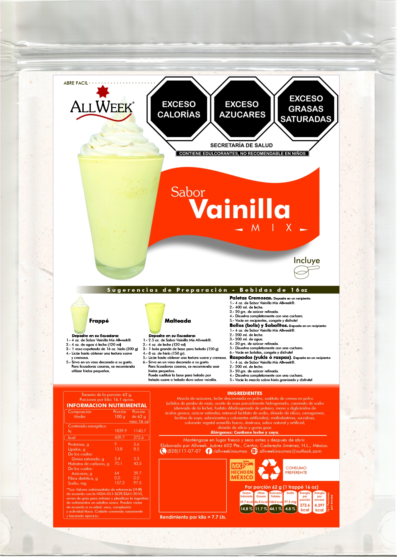 Sabor Vainilla 1kg (frappé Mix/ Base Polvo)