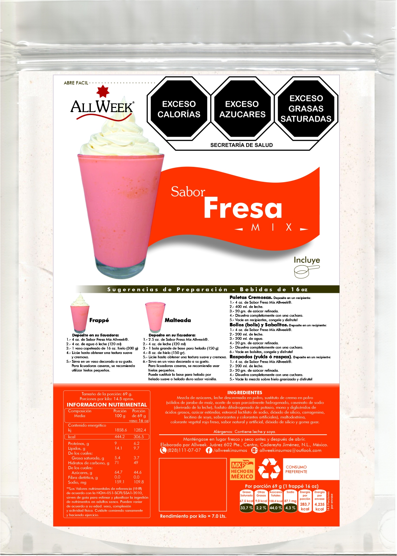 Sabor Fresa 1kg (frappé Mix/ Base Polvo)