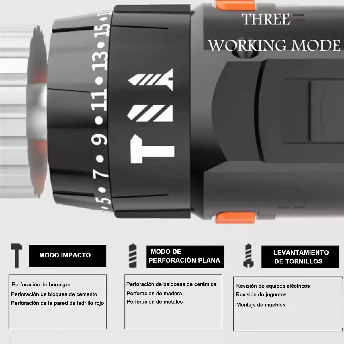 Taladro Eléctrico Inalámbrico Impacto 48v 1200rpm Negro