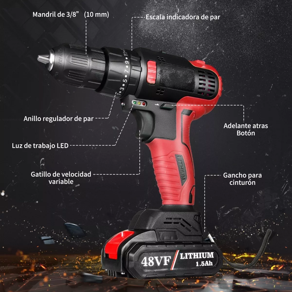 Taladro Rotomartillo Sin Carbón Con Batería De Litio Maletín