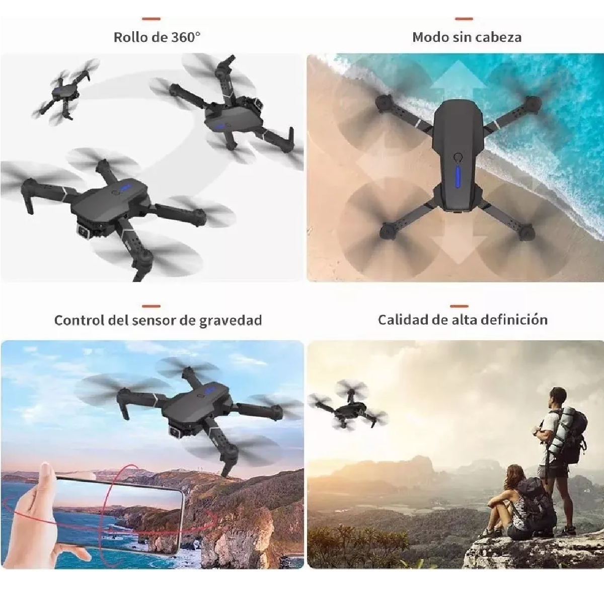 Control Remoto Drone Con Par Cámara 4k Quadcopter + 2batería