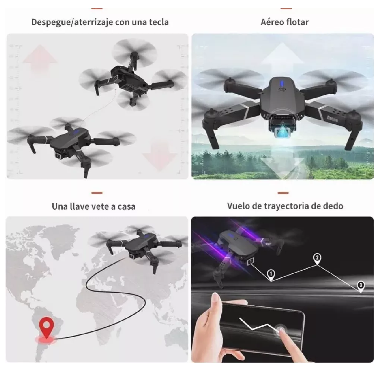 Control Remoto Drone Con Par Cámara 4k Quadcopter + 2batería