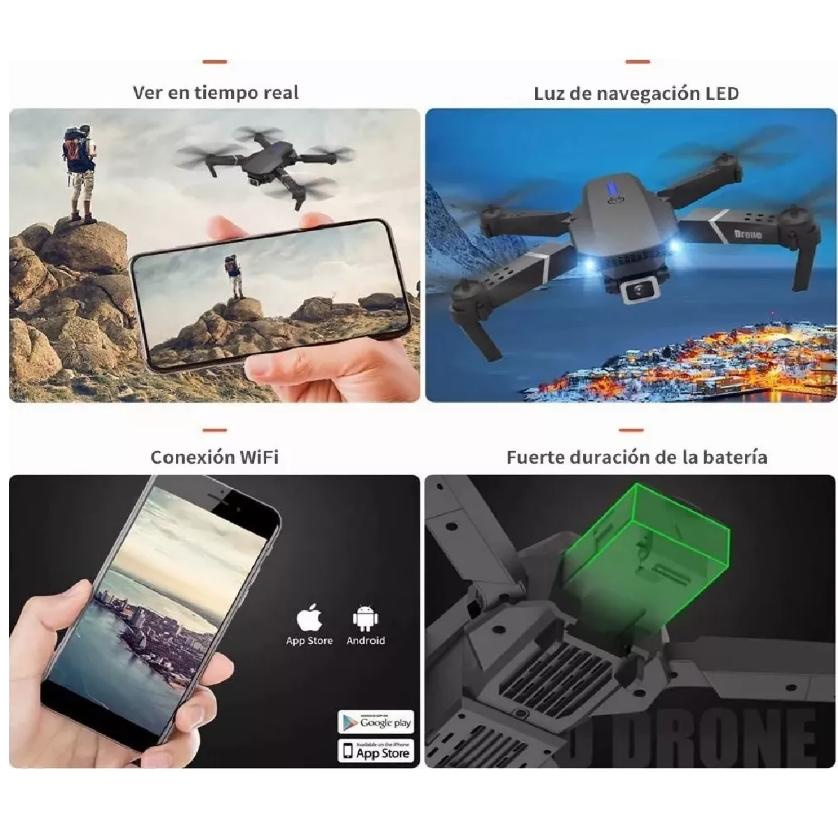 Control Remoto Drone Con Par Cámara 4k Quadcopter + 2batería