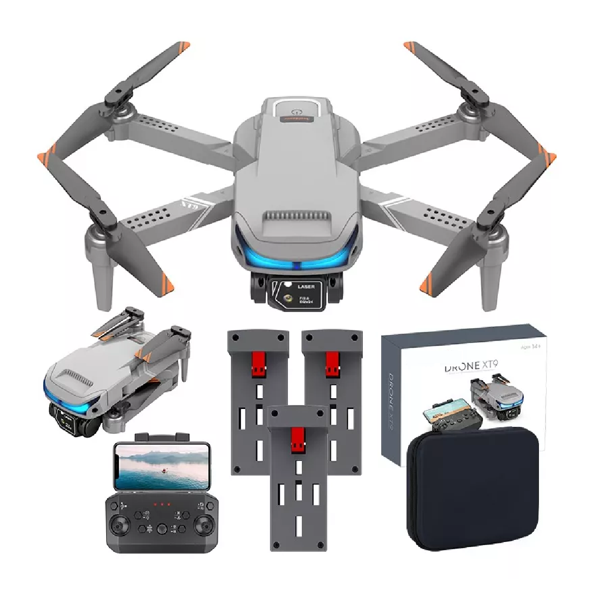 Dron A Control Remoto Axnen Xt9 Con Cámara 4k Hd, 3 Baterías Gris