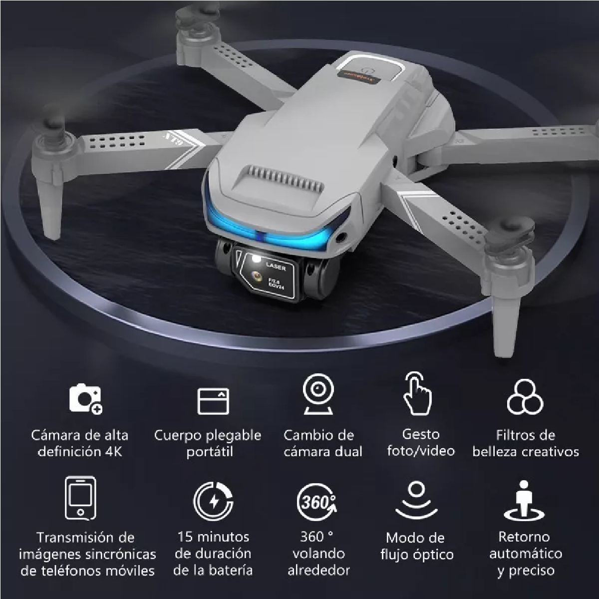 Dron A Control Remoto Axnen Xt9 Con Cámara 4k Hd, 3 Baterías Gris