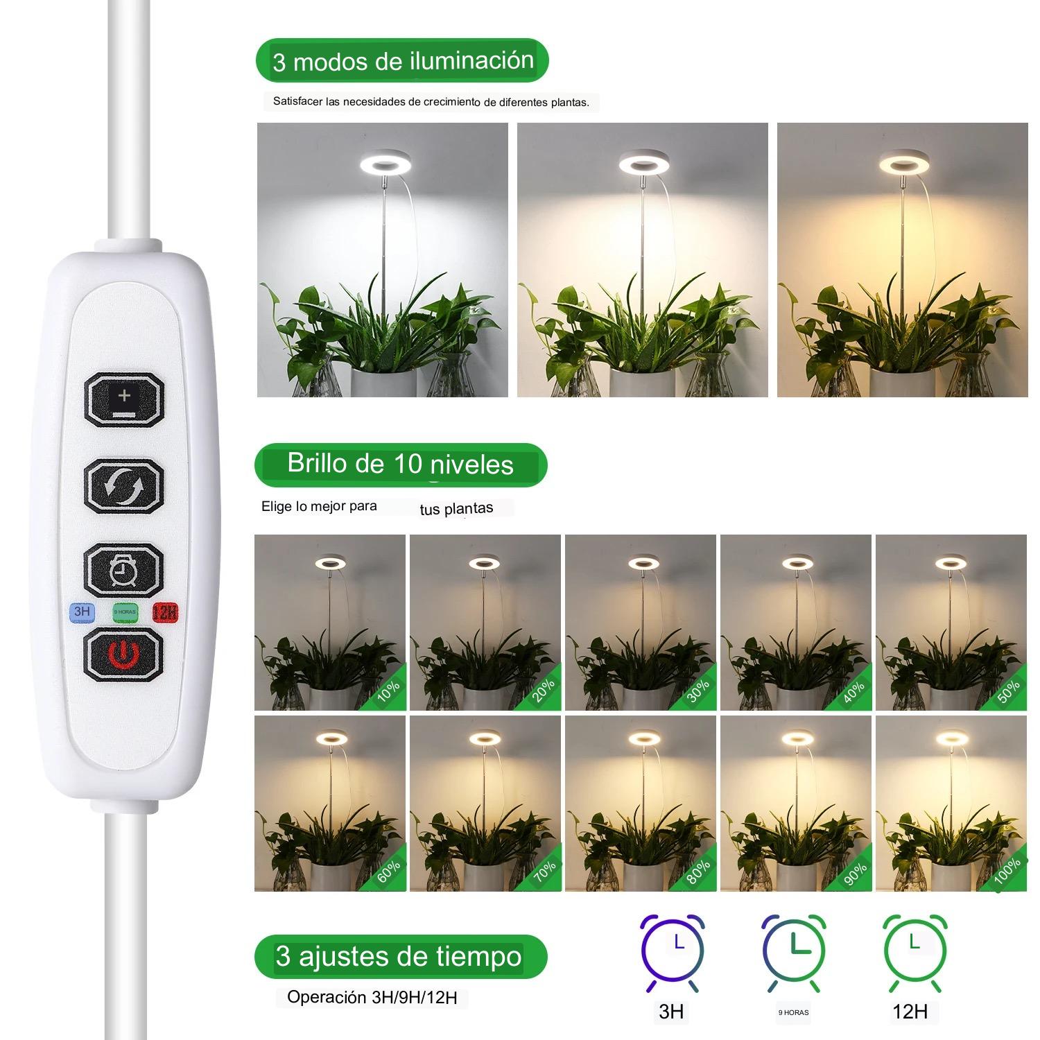 Lampara LED para plantas en Interior. Usala en Casa, Oficina. Departamento. Con timer.
