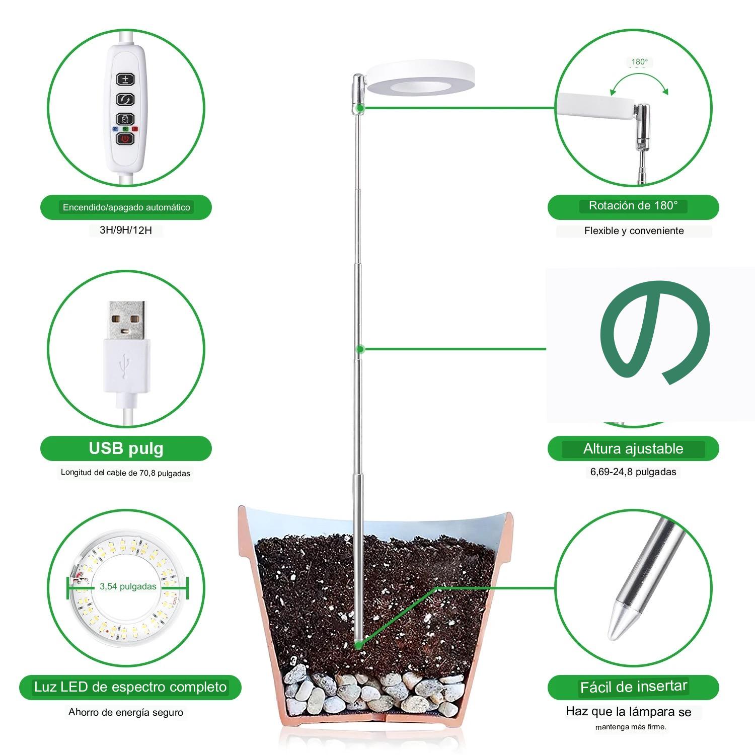 Lampara LED para plantas en Interior. Usala en Casa, Oficina. Departamento. Con timer.