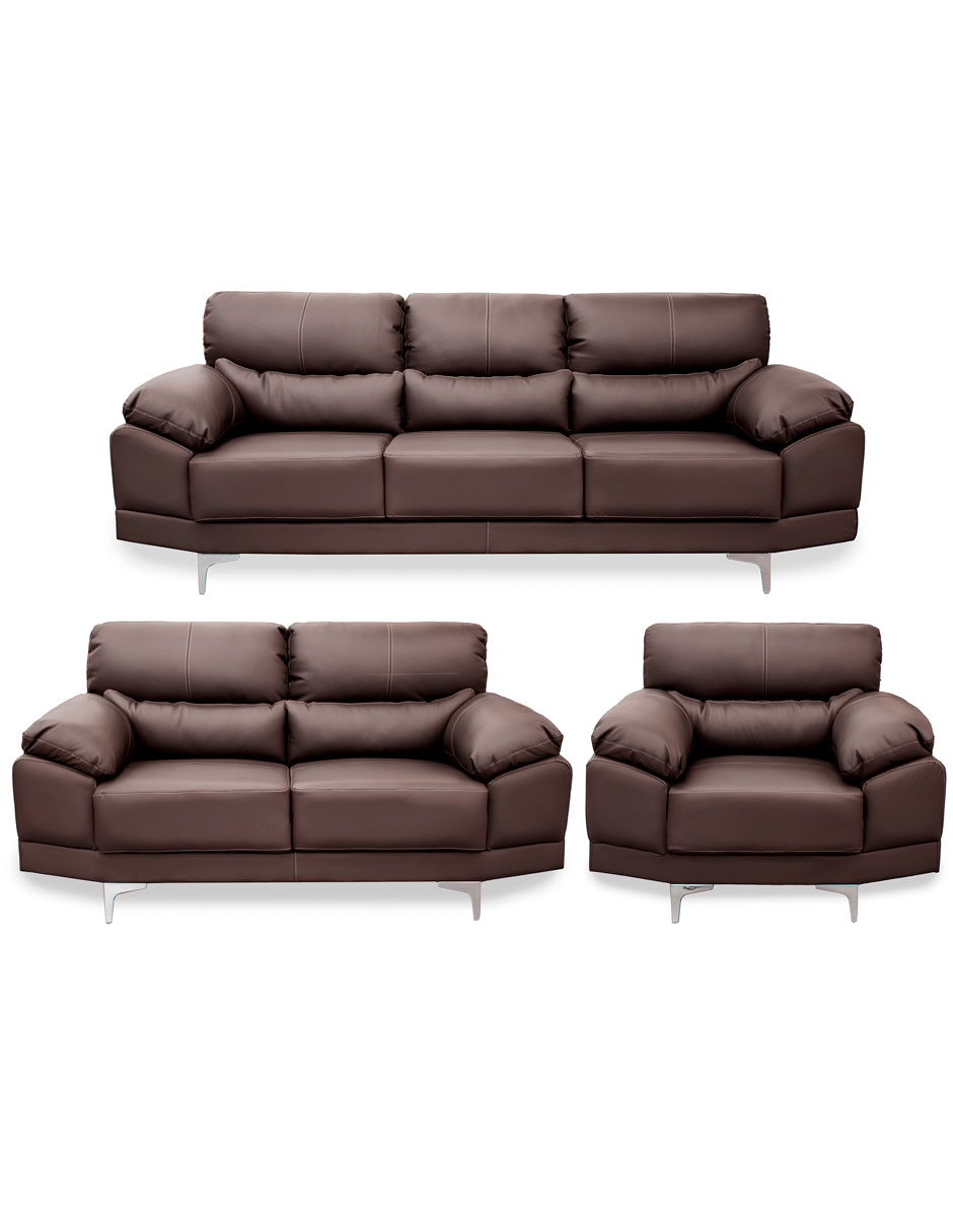 Sala de Piel Genuina Sofa,Love y Sillón Lisboa Color Chocolate - ConfortoPiel