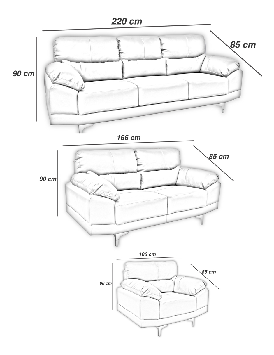 Sala de Piel Genuina Sofa,Love y Sillón Lisboa Color Chocolate - ConfortoPiel