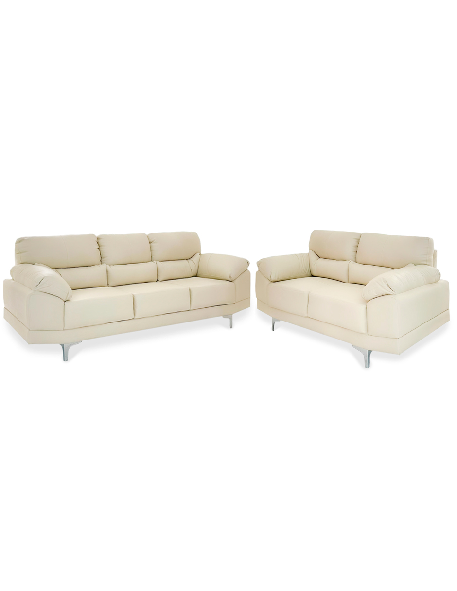 Sala de Piel Genuina Sofa y Love Seat  Lisboa Color Marfil - ConfortoPiel
