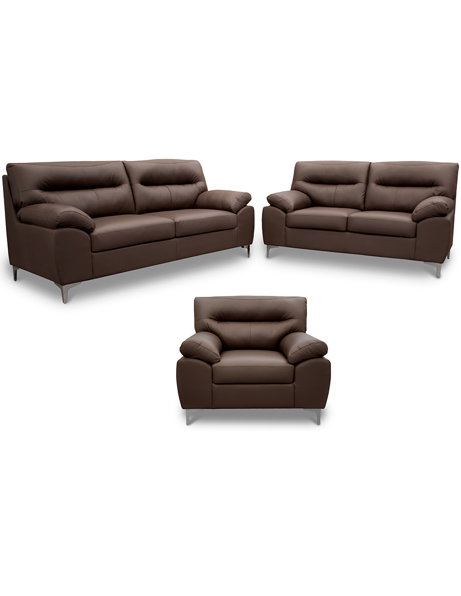 Sala de Piel Genuina Sofa,Love y Sillón Isabela Color Chocolate - ConfortoPiel