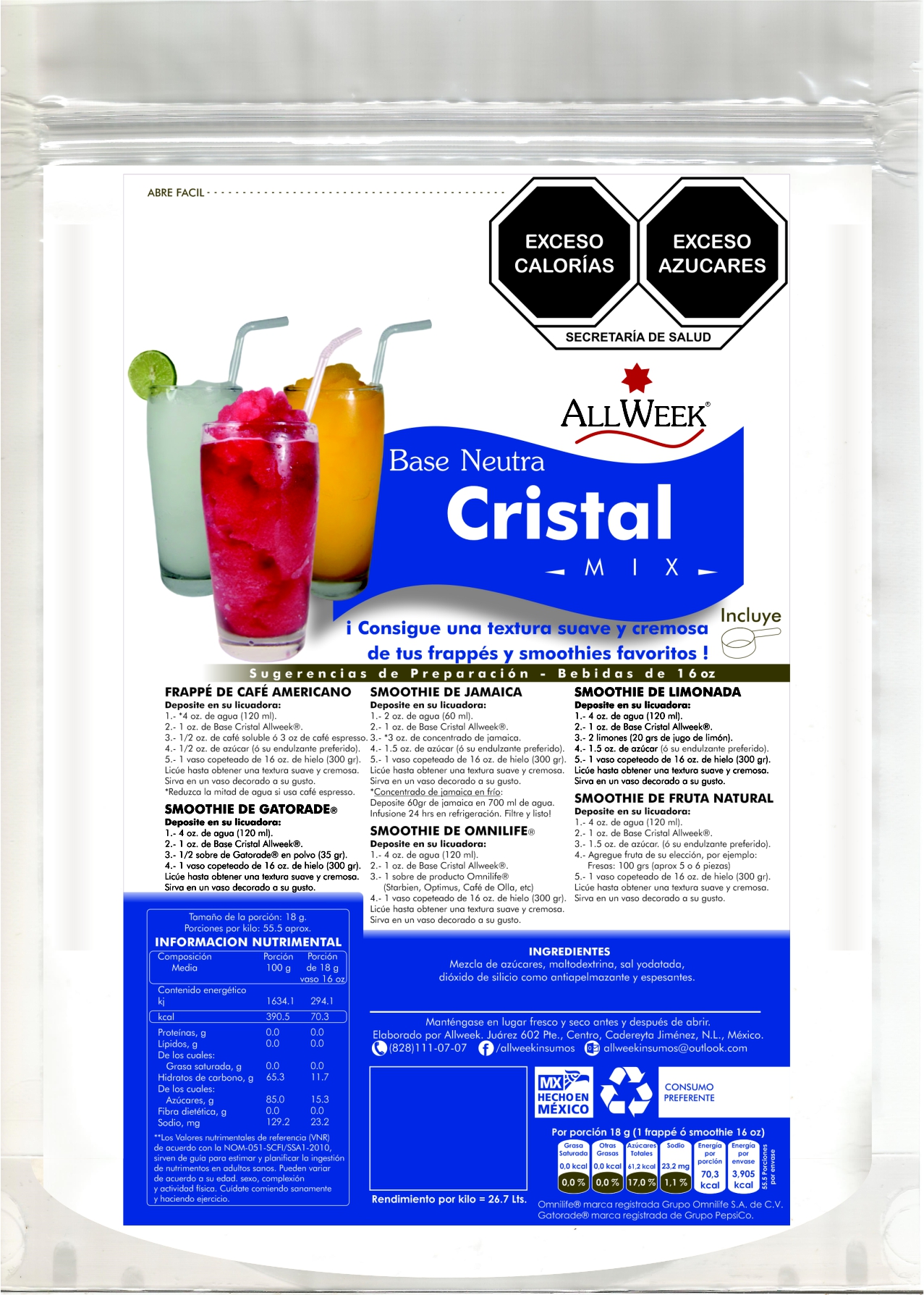 Base Neutra Cristal 1kg (frappé Mix/ Base Polvo)