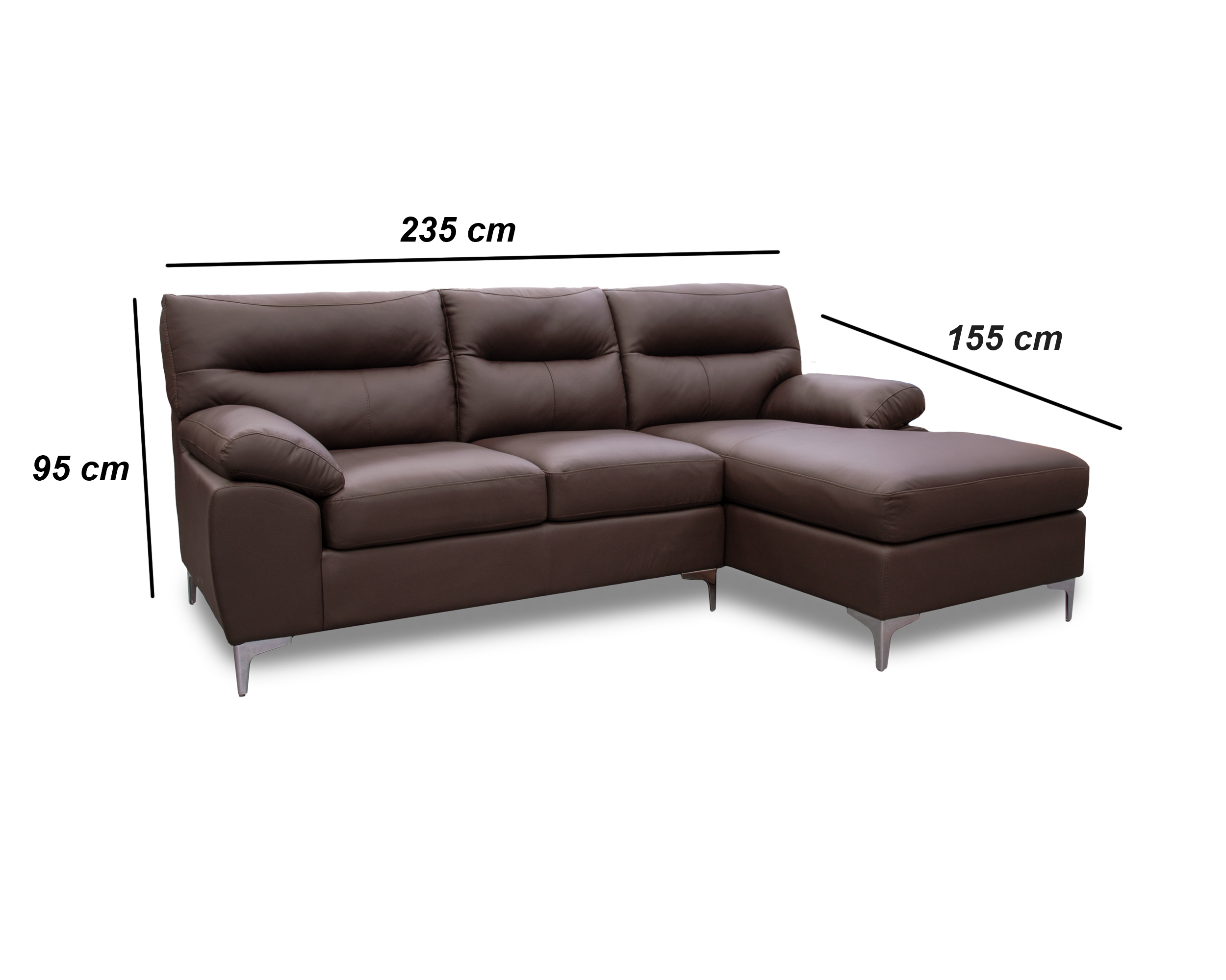 Sala de Piel Genuina Esquinera Derecha Sofa y Cheise Isabela Color Chocolate- ConfortoPiel