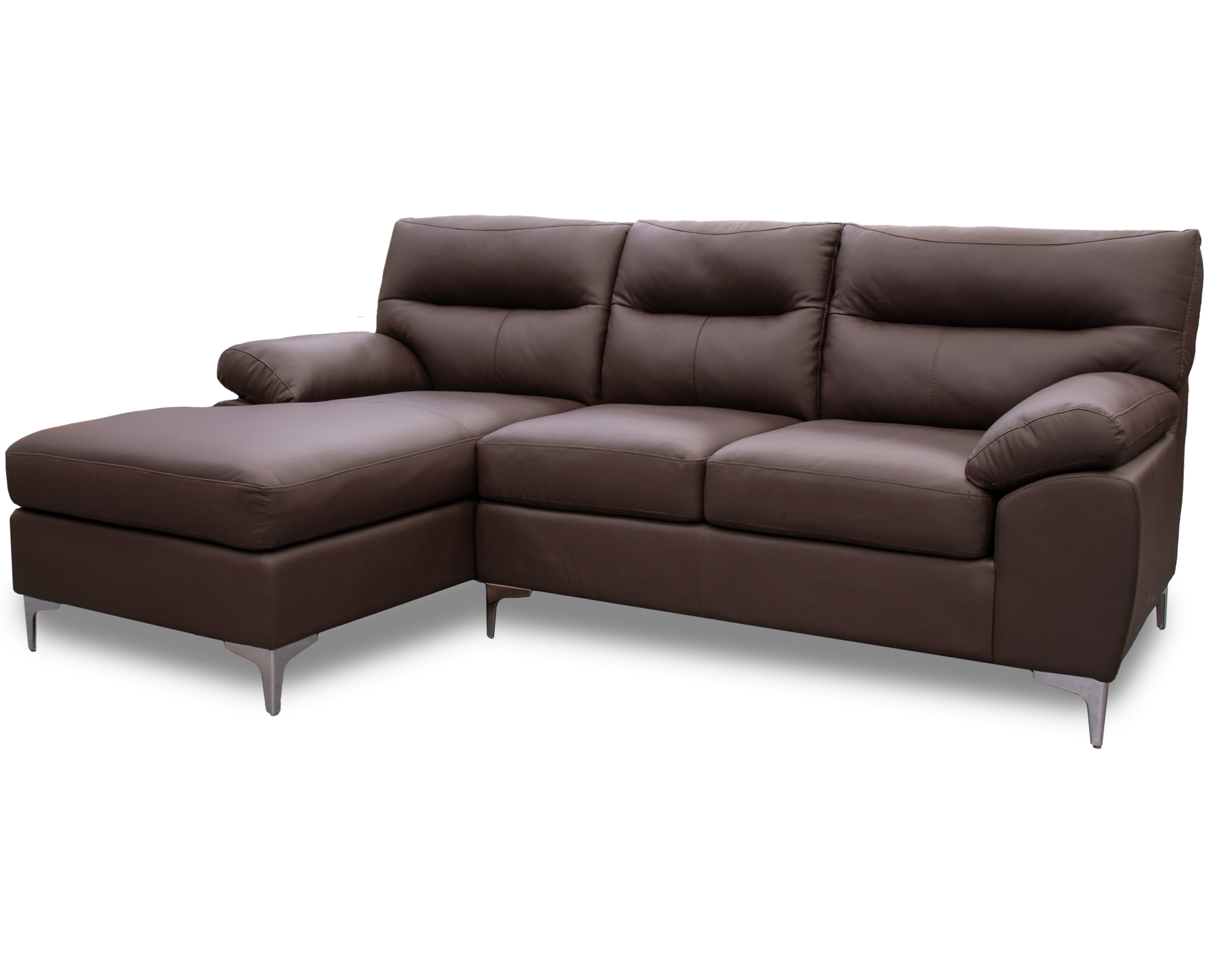 Sala de Piel Genuina Esquinera Izquierda Sofa y Cheise Isabela Color Chocolate- ConfortoPiel