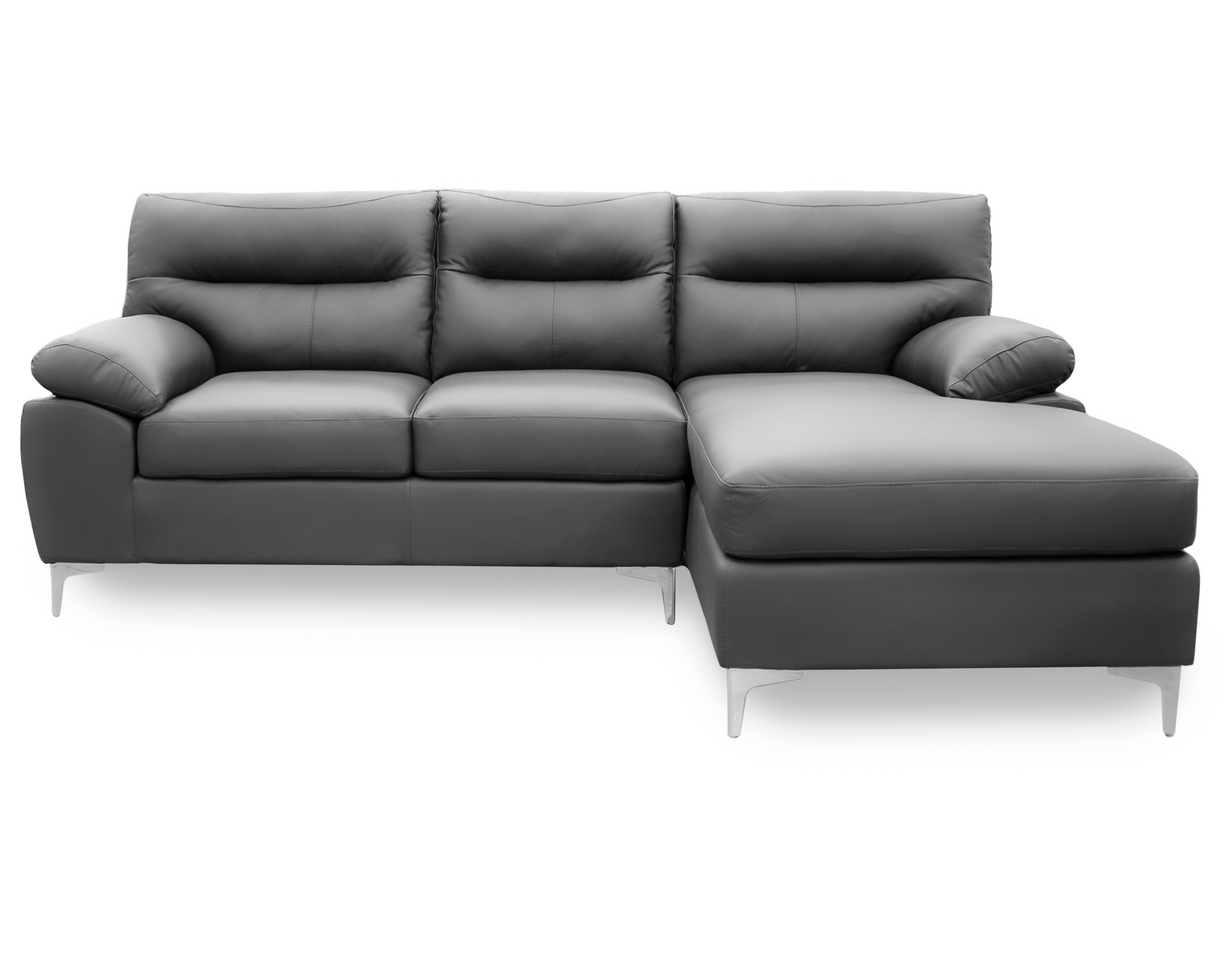 Sala de Piel Genuina Esquinera Derecha Sofa y Cheise Isabela Color Gris Oxford - ConfortoPiel