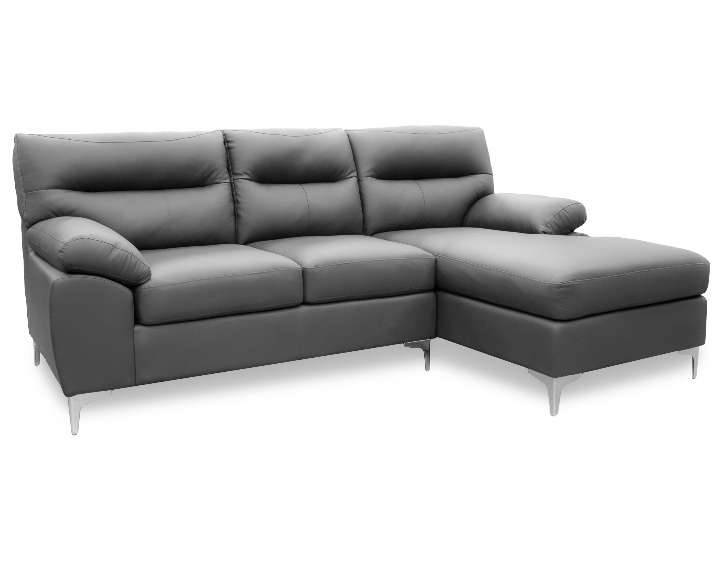 Sala de Piel Genuina Esquinera Derecha Sofa y Cheise Isabela Color Gris Oxford - ConfortoPiel