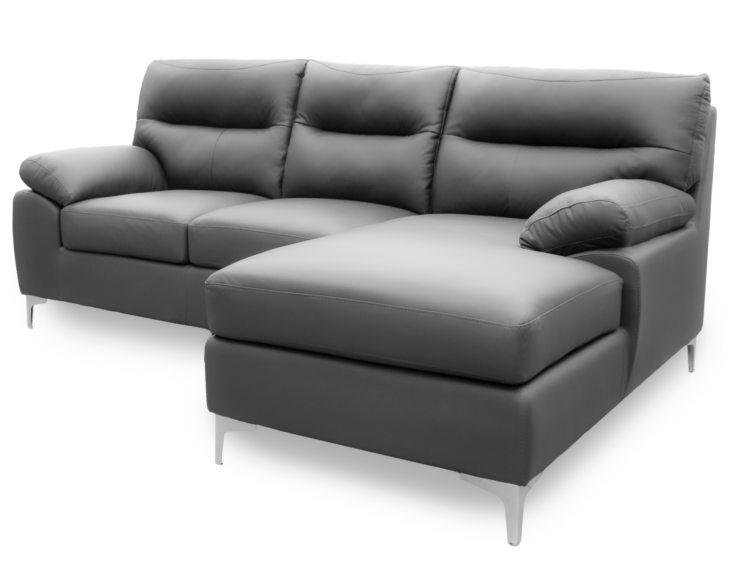 Sala de Piel Genuina Esquinera Derecha Sofa y Cheise Isabela Color Gris Oxford - ConfortoPiel