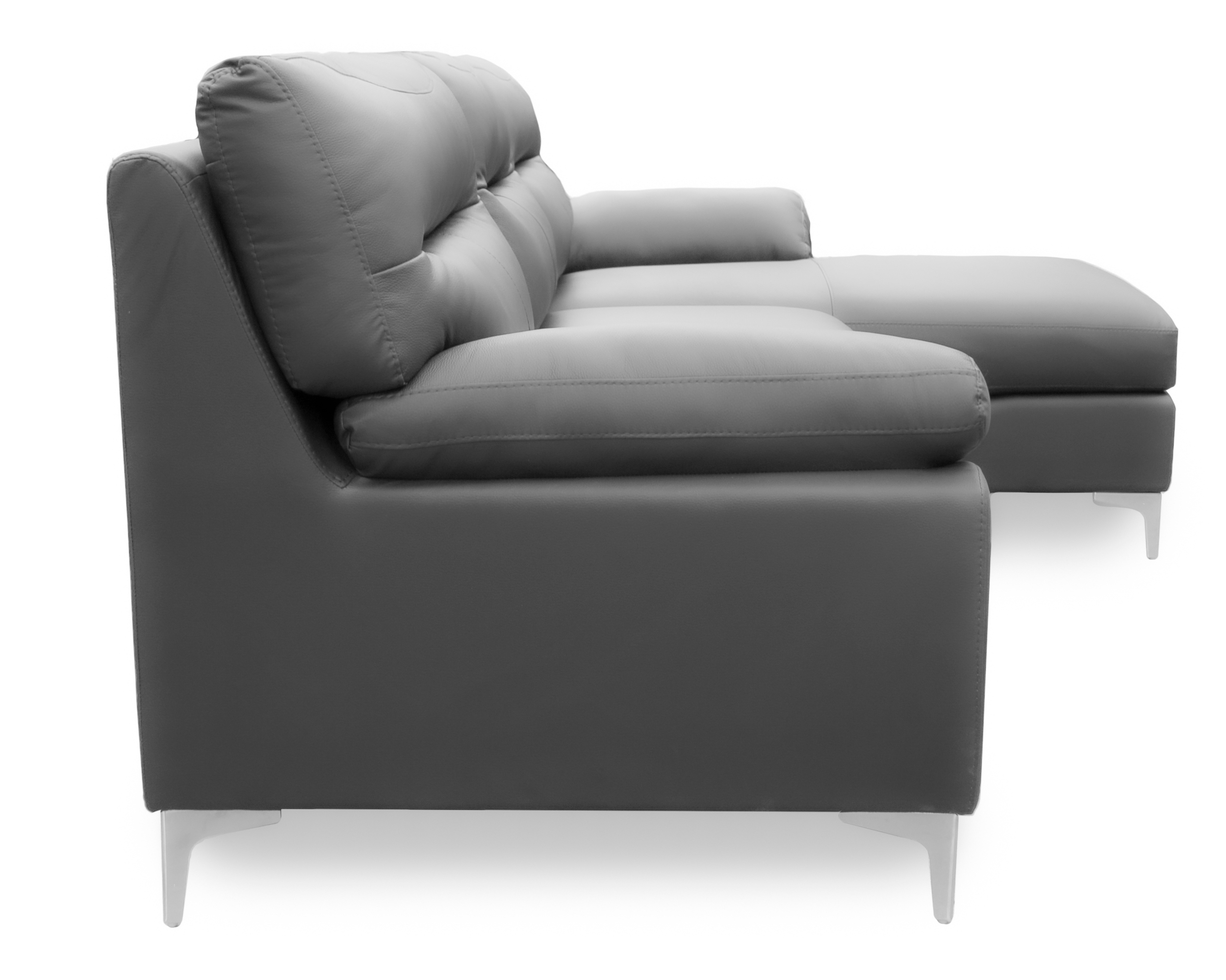 Sala de Piel Genuina Esquinera Derecha Sofa y Cheise Isabela Color Gris Oxford - ConfortoPiel