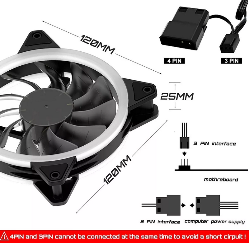 Kit De 3 Ventiladores Pc Gamer 120mm 1200rpm Disipador Rgb