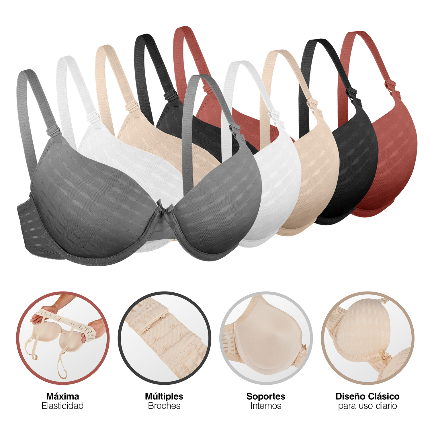 Brasier Paquete 6 Piezas Diseño Clásico Variedad De Colores