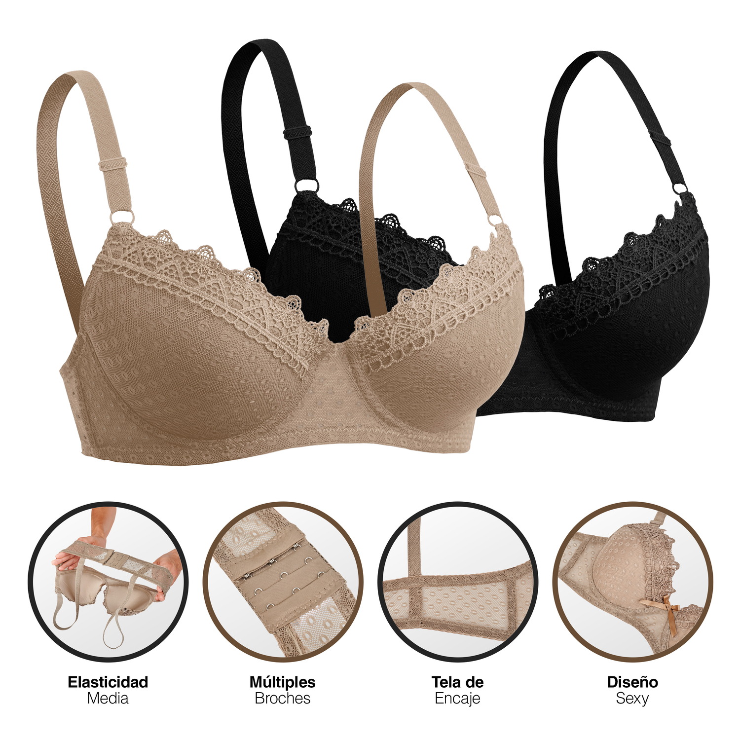 Brasier Paquete 2 Piezas Lencería Encaje Sexy Con Varilla