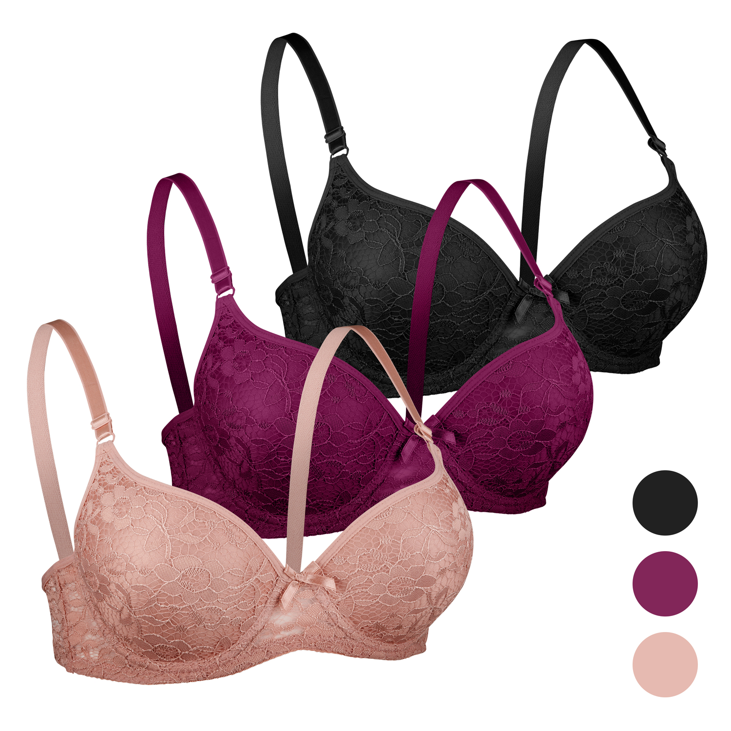 Brasier Paquete 3 Piezas Encaje Sexy Floreado Y Confort